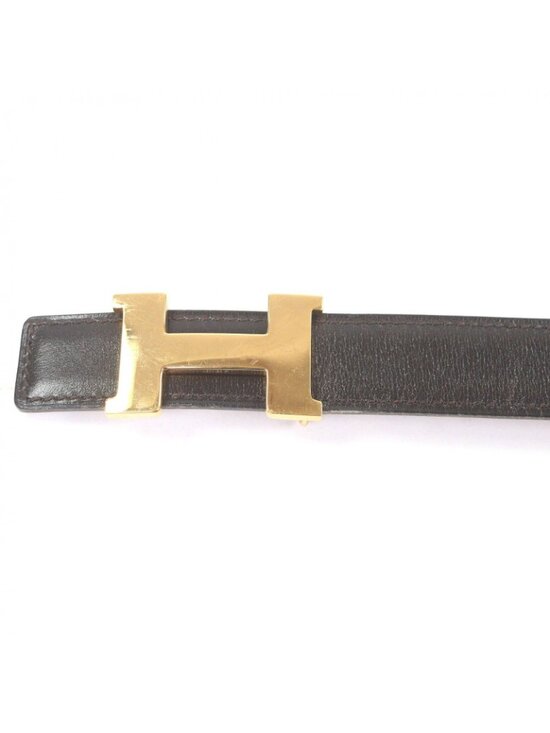 Hermes Vintage Martin Margiela Era Logo Gold Buckle Leather Belt Dark Brown 70 main image 6